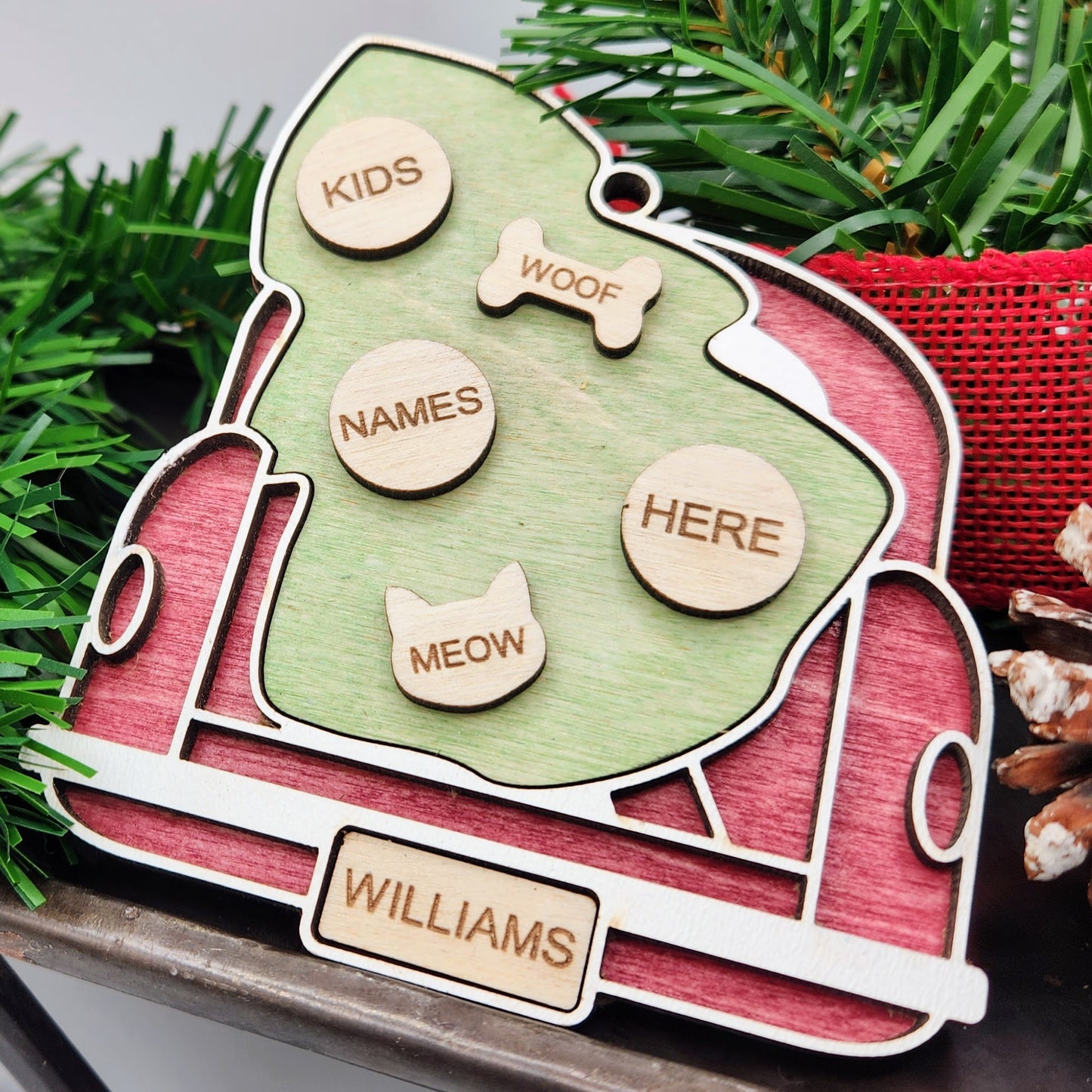 Red Truck with Tree | Personalized Christmas Ornament