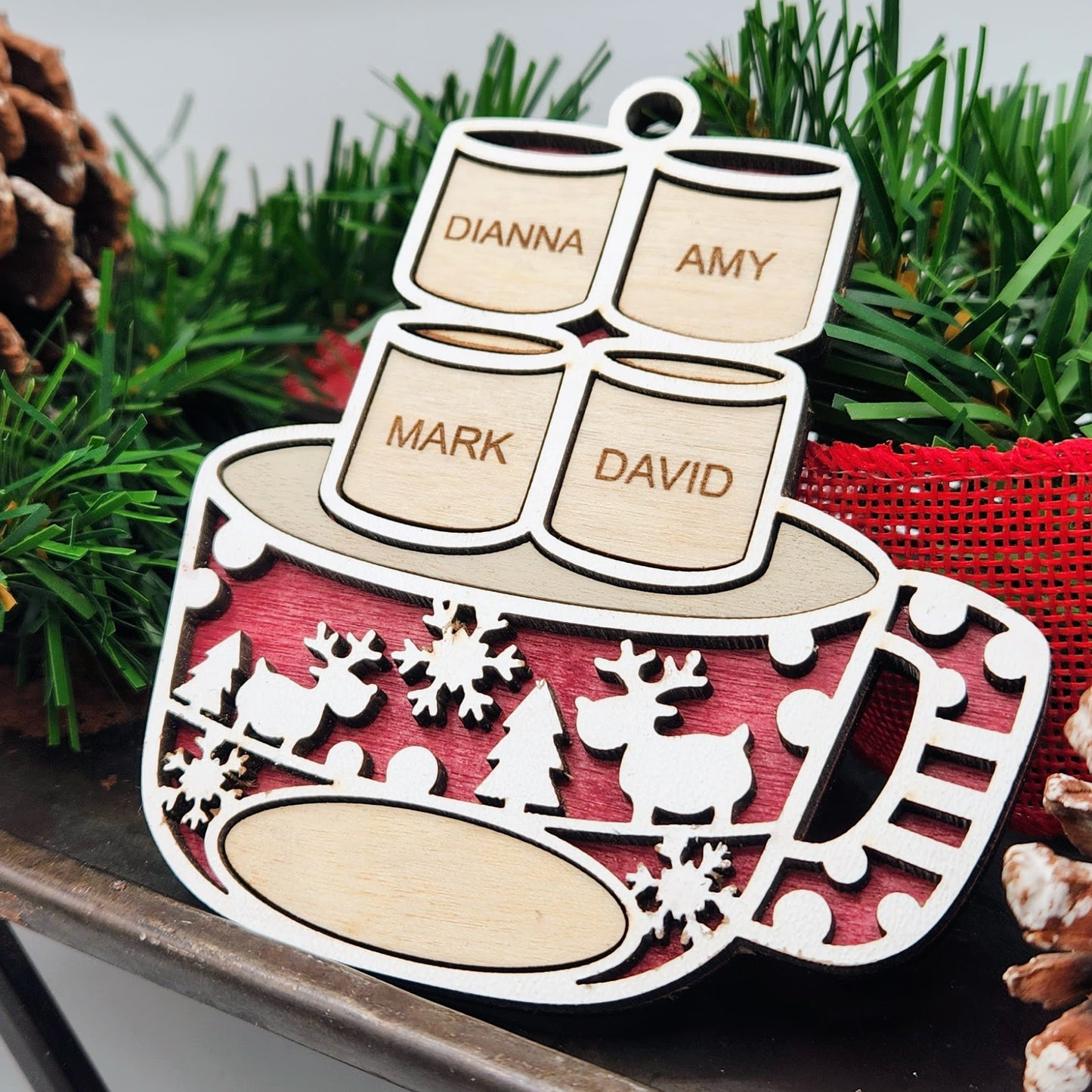 Hot Cocoa and Marshmallows | Personalized Christmas Ornament